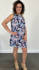 Halter jurk fallen leaves blauw