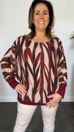 Blouse met boord lange mouw +Size Extra Bamboe bordeaux