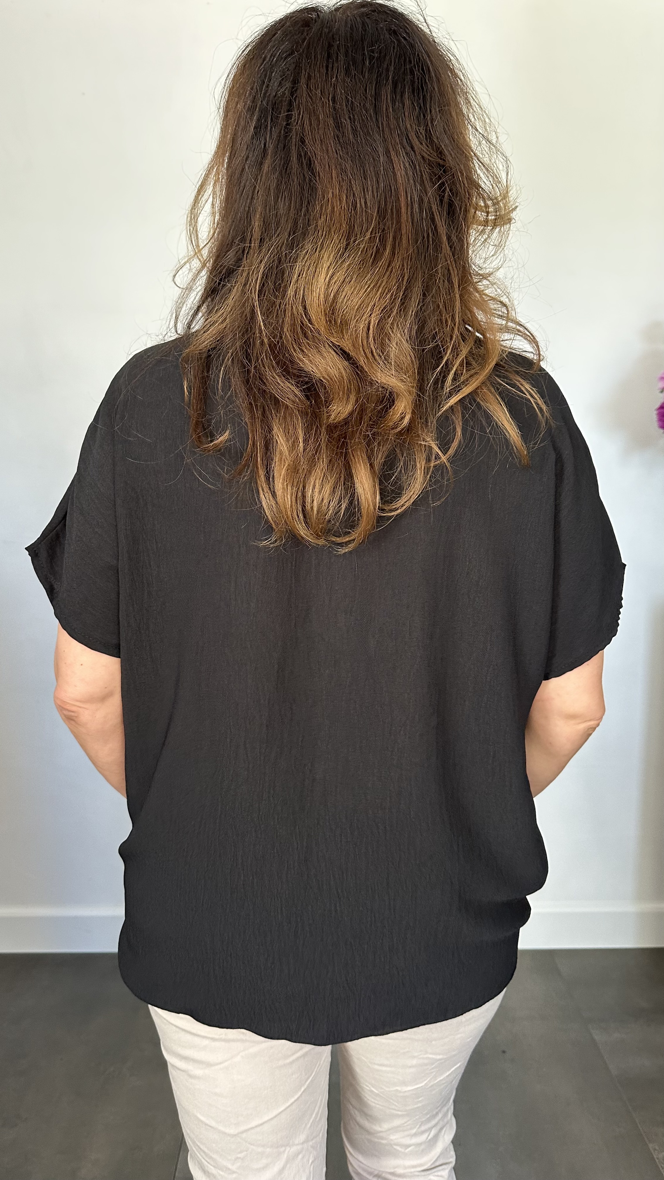 Crepe shirt met knoop zwart