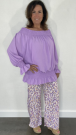 Broek met wijde pijp panter lila