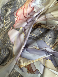 Stretch jurk Gold marble ecru/lila