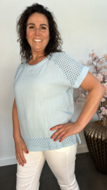 Linnenlook shirt met gehaakt kant IJsblauw