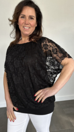 Blouse met boord KANT zwart