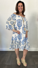 Jurk Bianca lily/flower kobalt +SIZE