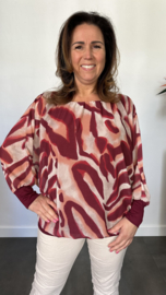 Blouse met boord lange mouw +Size Extra Lava bordeaux