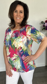 Ballon shirt met elastiek palm fuchsia (+size)