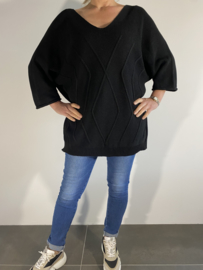Lange gebreide oversized trui ruit zwart