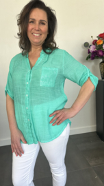 Blouse Alicia met pailletten en kant smaragd