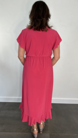 Stretch overslag jurk fuchsia SALE