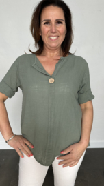 Linnenlook blouse met knoop army