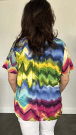 Ballon shirt met elastiek coloured zig zag blauw (+size)