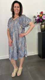 Stretch jurk Gold paisley wave blauw