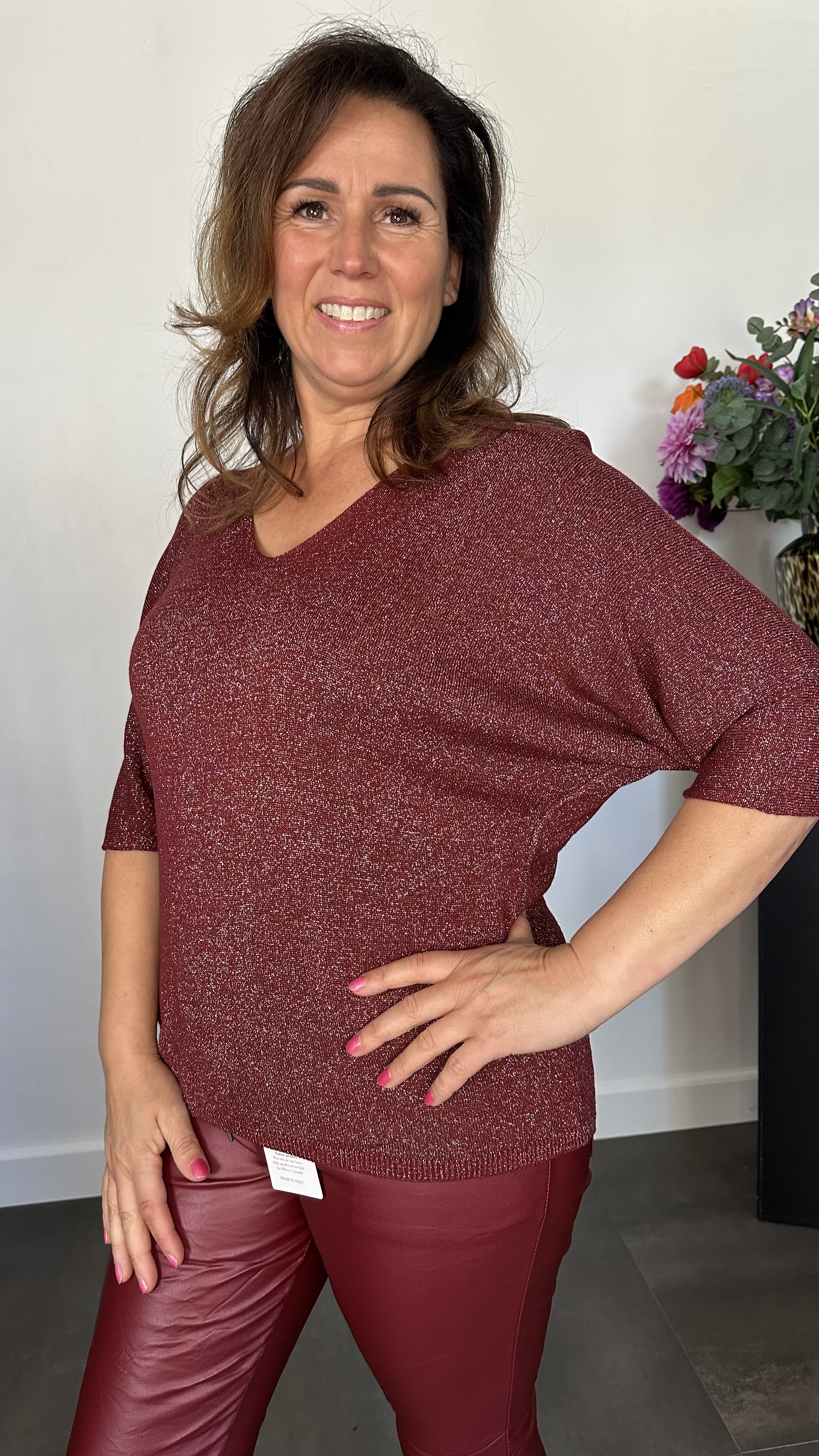 Trui silver sparkle bordeaux +Size
