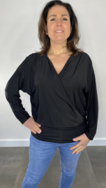 Overslag shirt met brede elastische boord zwart