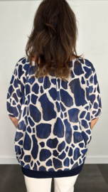 Blouse met boord giraffe marine