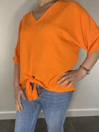 Shirt silvy met knoop oranje