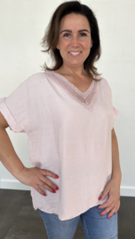 Shirt met glitter v-hals roze