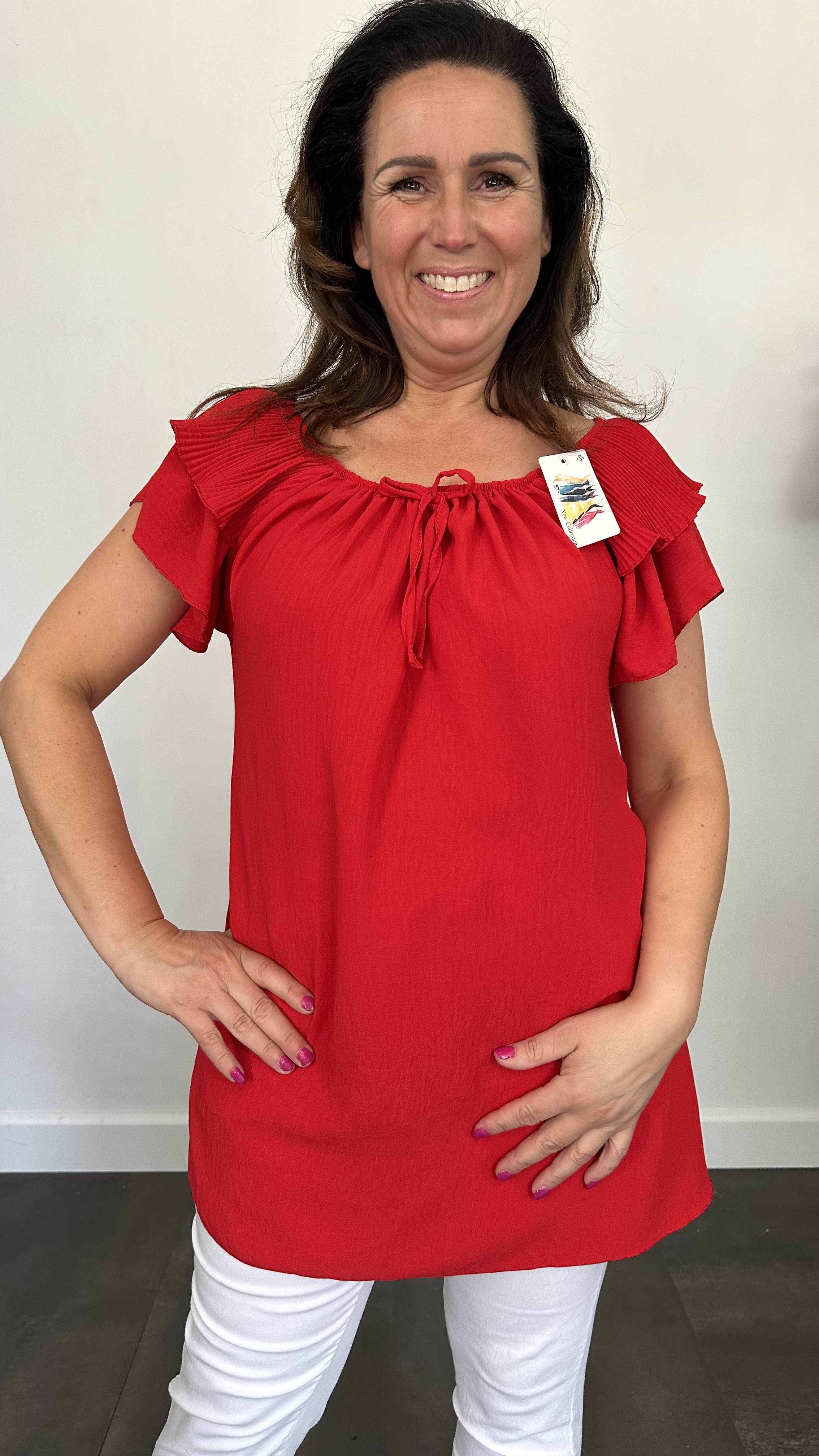 Top Kenza met plissé ruche rood SALE