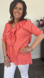 Blouse met ruche Sara koraal