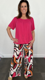 Plisse broek met wijde pijp FANTASIA oranje SALE
