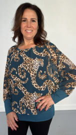 Blouse met boord curly panter petrol