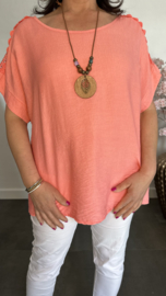 Shirt Nora kant +ketting Koraal