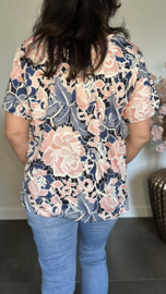 Ballon shirt met elastiek Denim Flower roze