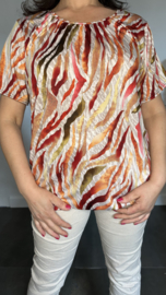 Ballon shirt met elastiek Animal stripes oranje/rood