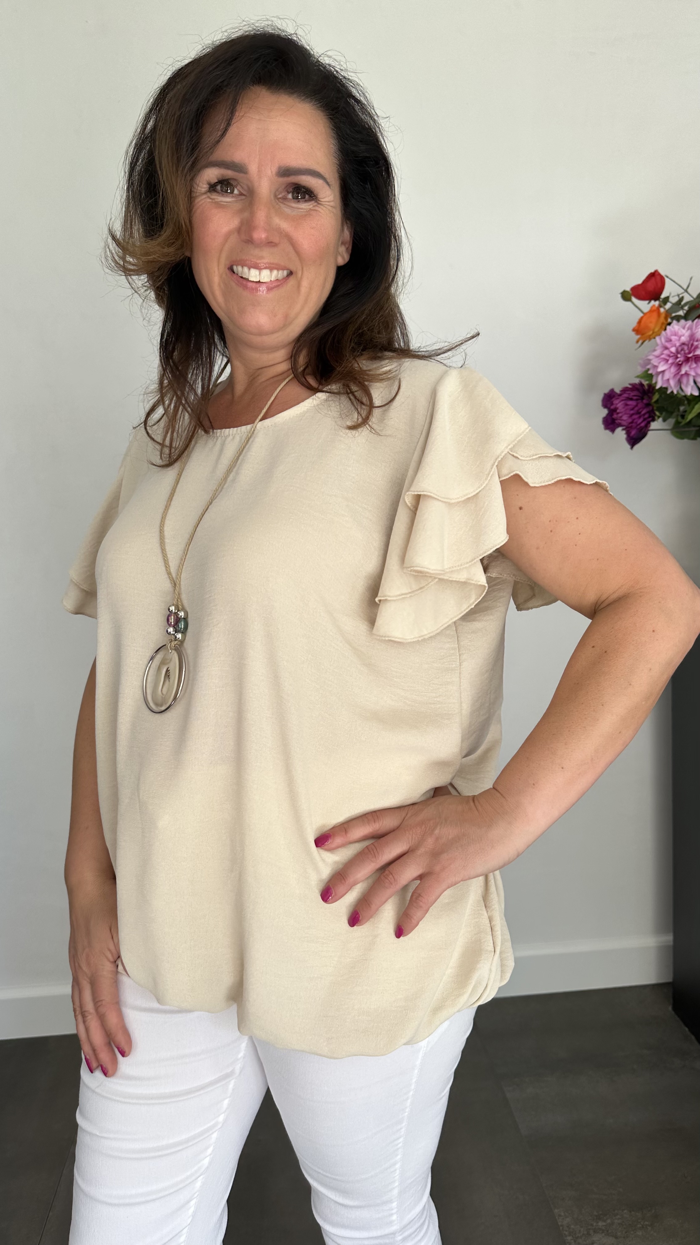 Shirt Celine met ketting +SIZE zand