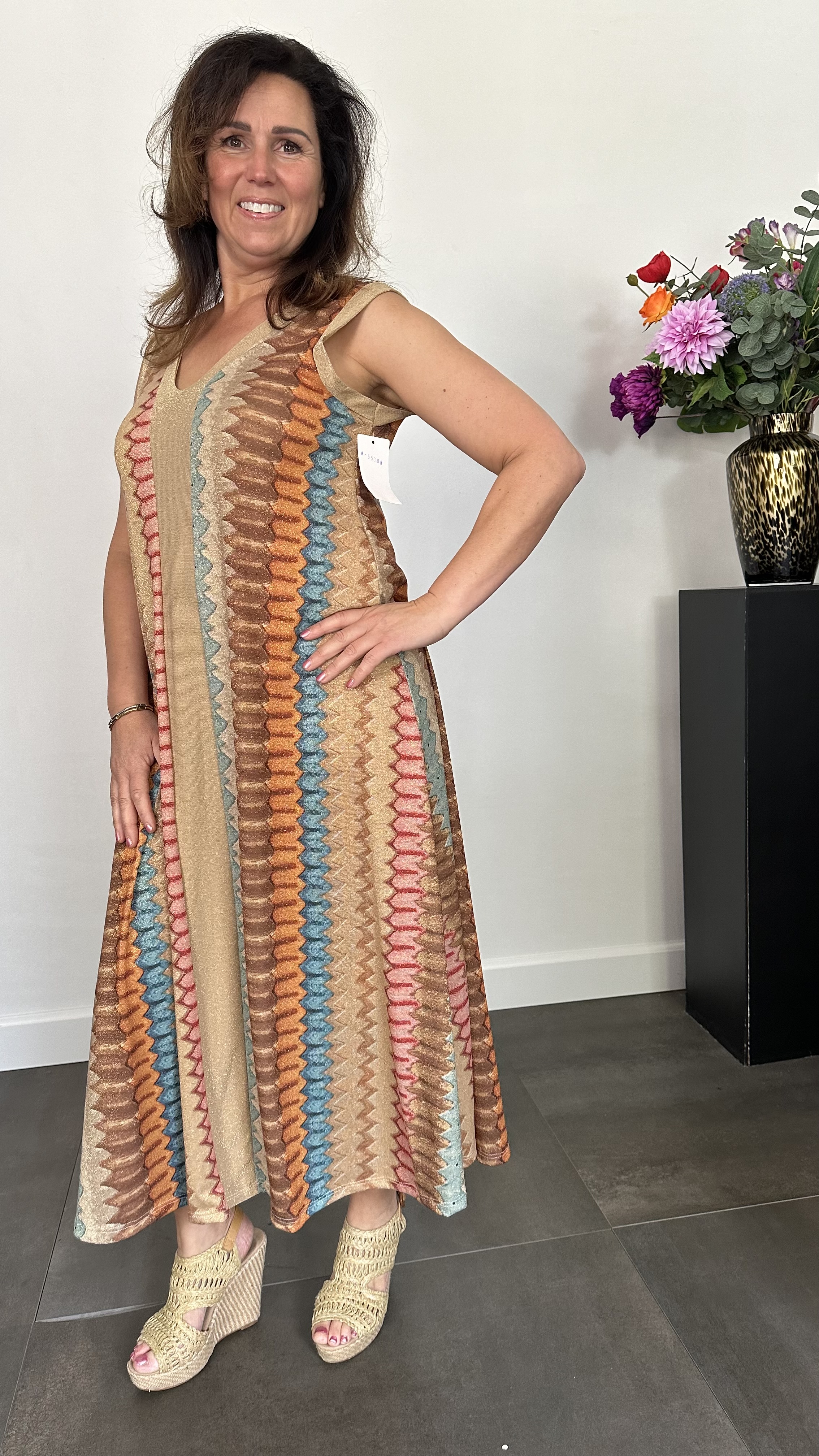 Jurk Vianna bruin/oranje/blauw