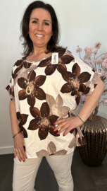 Gebloemd shirt Vera met ketting Bruin
