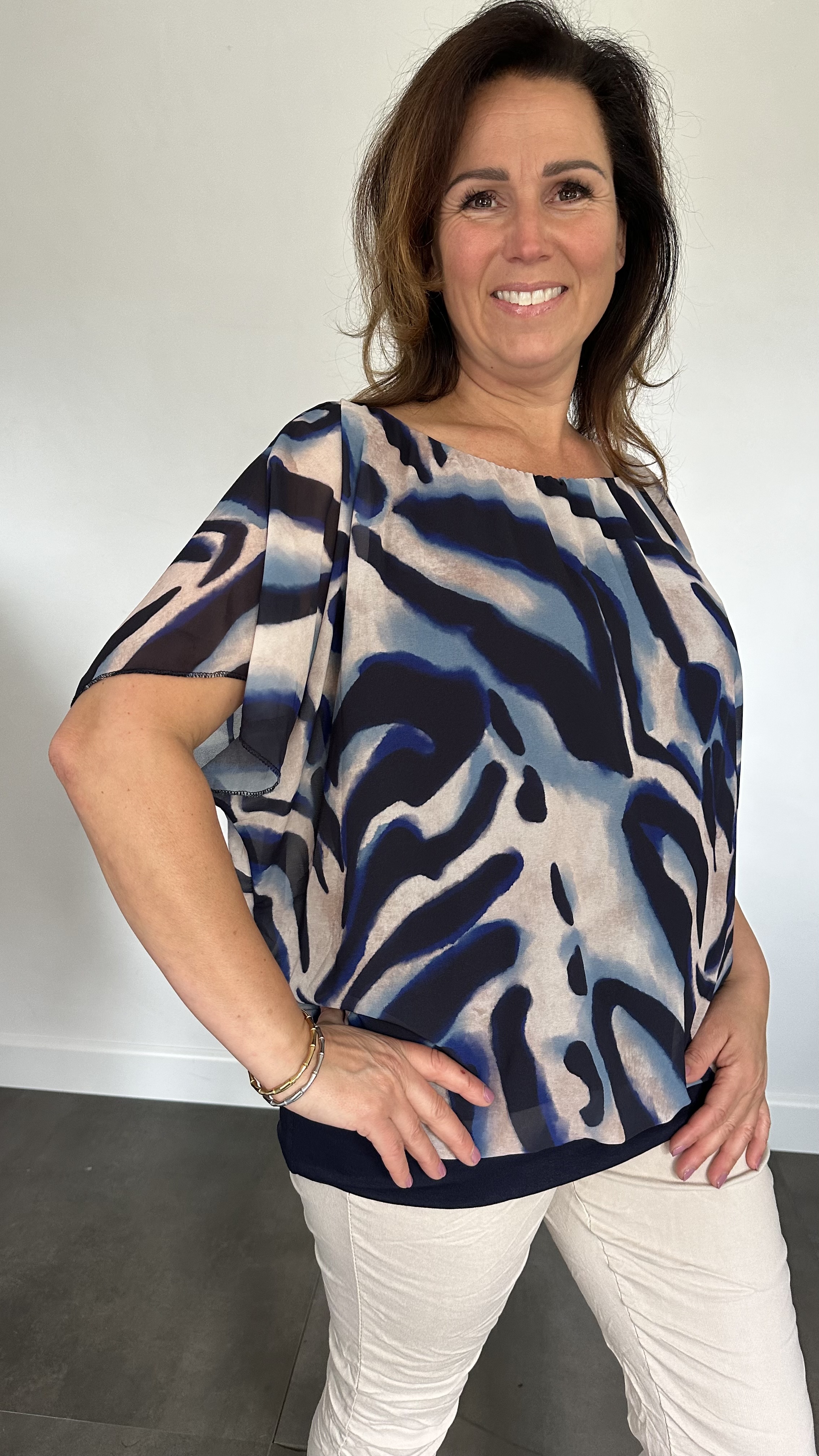 Blouse met boord lava marine