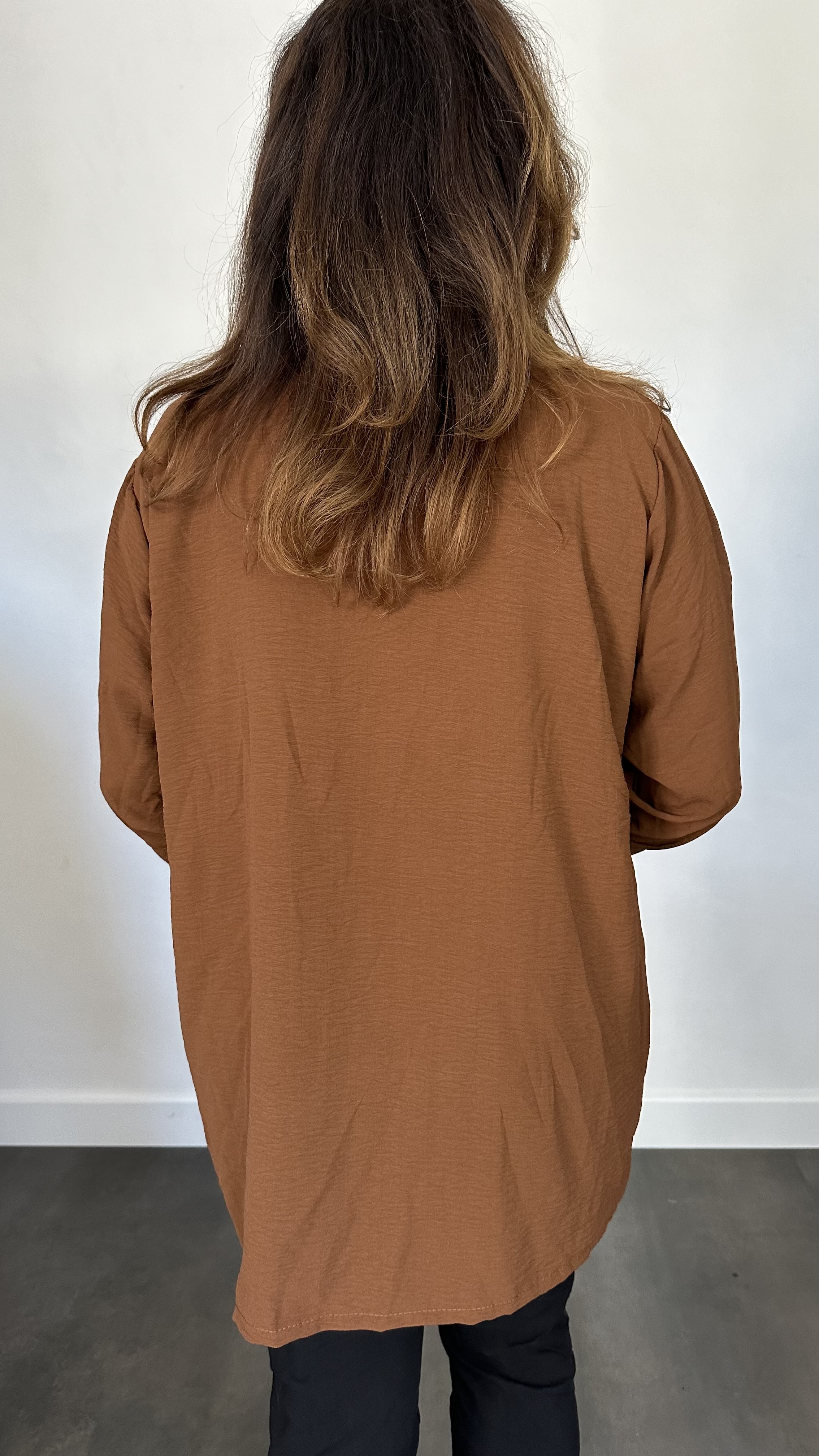 Crepe vest met sjaalkraag Cognac