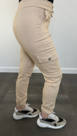 Cargo stretch broek met elastiek  Zand SALE