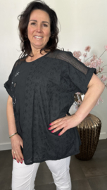Blouse Irma broderie/ glitter Zwart