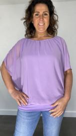 Blouse met boord korte mouw +SIZE lila