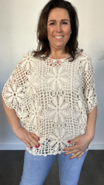 Gehaakte top Ibiza bloem ecru/ beige
