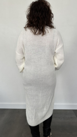 Lang grof gebreid vest met pofmouw ecru