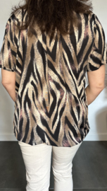 Ballon shirt met elastiek Tijger zwart/taupe/ roze