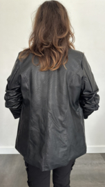 Blazer lederlook met gesmokte mouw zwart SALE