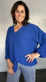 Top met strik CREPE  kobalt