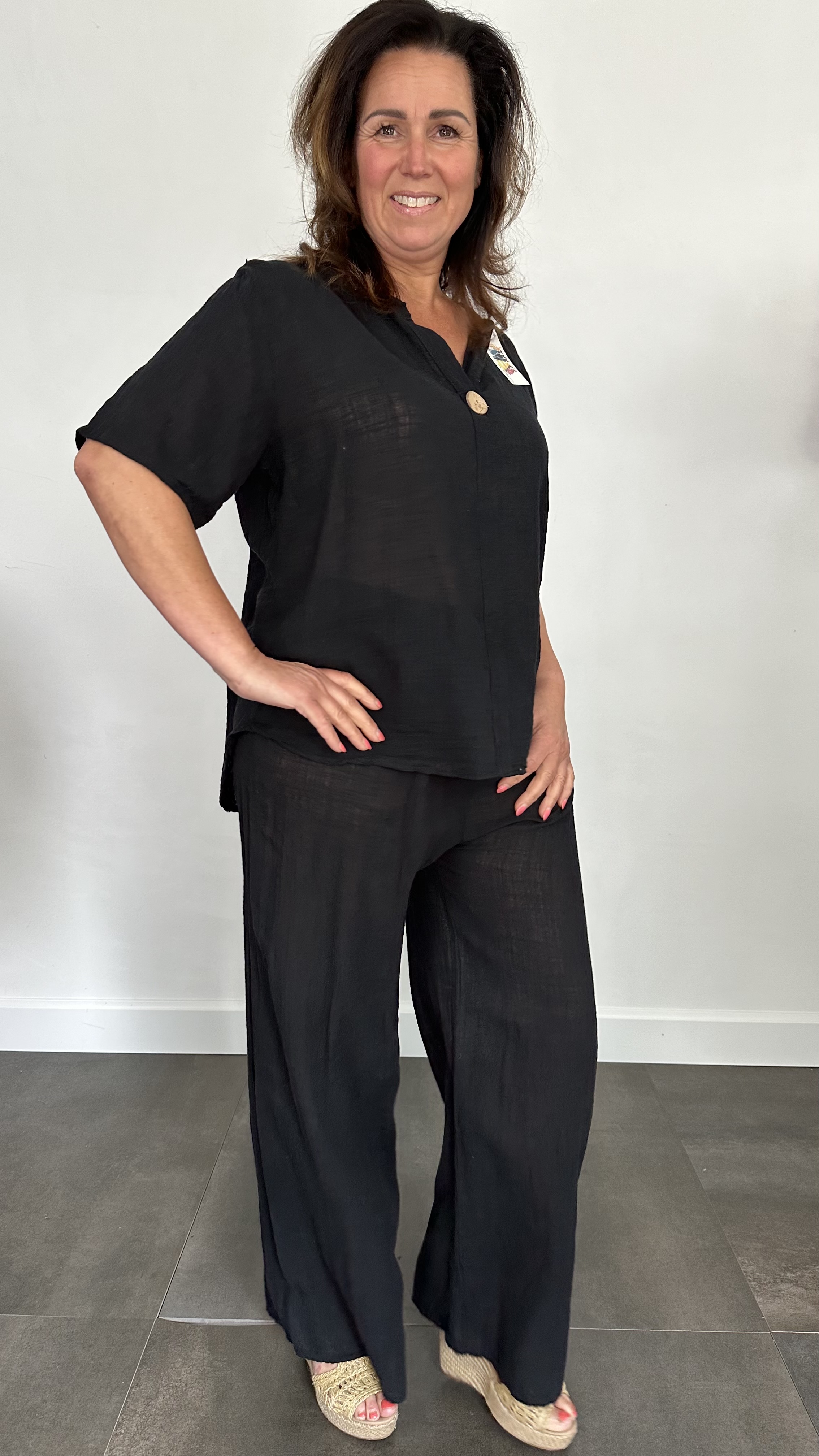2-Delig linnenlook pak zwart