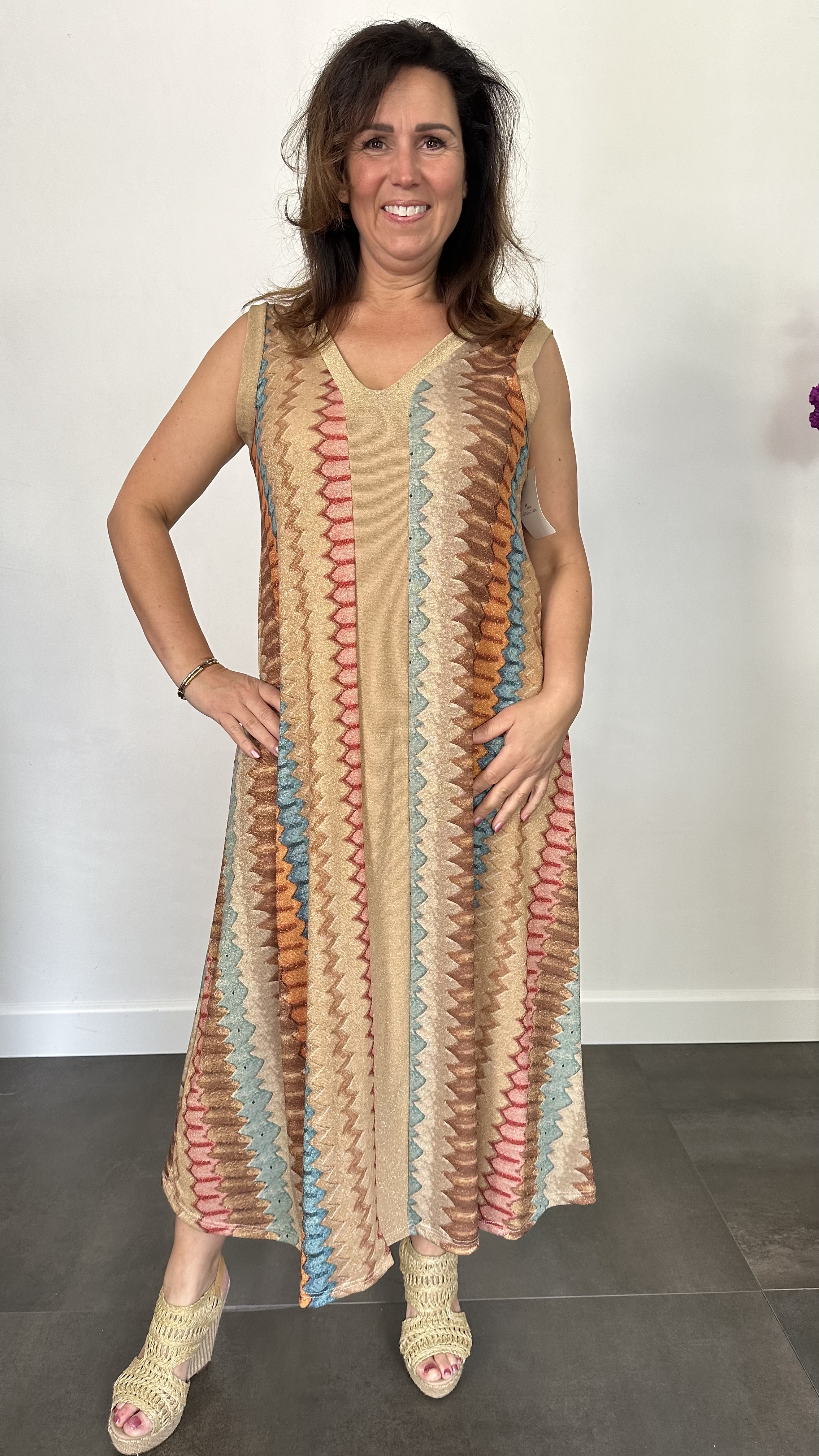 Jurk Vianna bruin/oranje/blauw