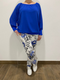 Joggingbroek bloem text blauw