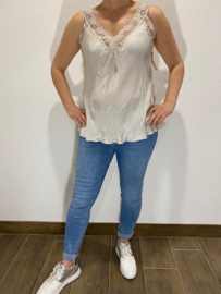 Hemd satijnlook met kant zand SALE