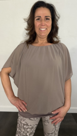 Blouse met boord korte mouw +SIZE taupe
