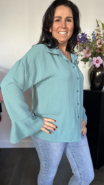 Crepe blouse met trompet mouw Zeegroen
