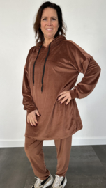 2-Delig velvet comfy pak met capuchon choco +SIZE SALE