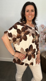 Gebloemd shirt Vera met ketting Bruin