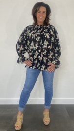 Blouse met gesmokte band Blossom zwart